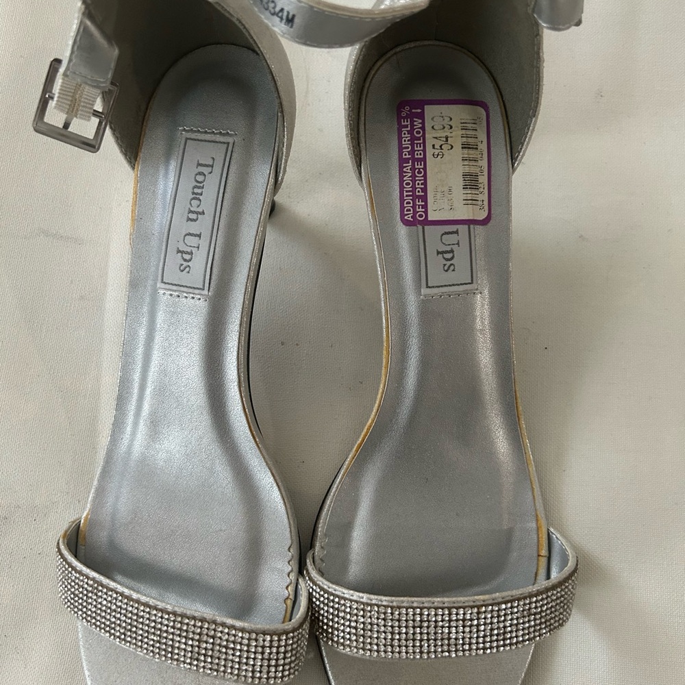 Touch Ups Silver Heels with Rhinestone Strap